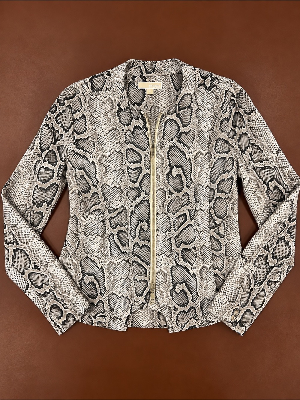 Michael Kors Snake-Print Zip Jacket - Black & Cream